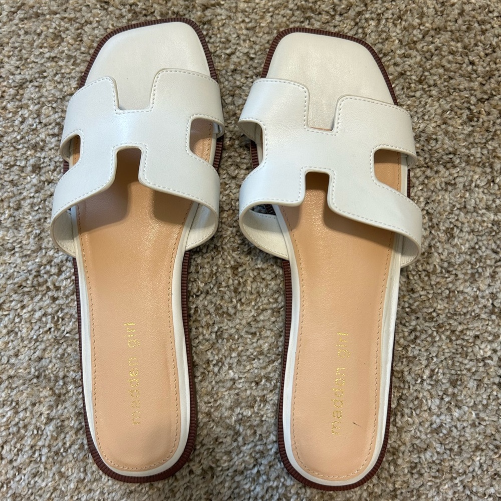 Women's White Leather Slide Sandals